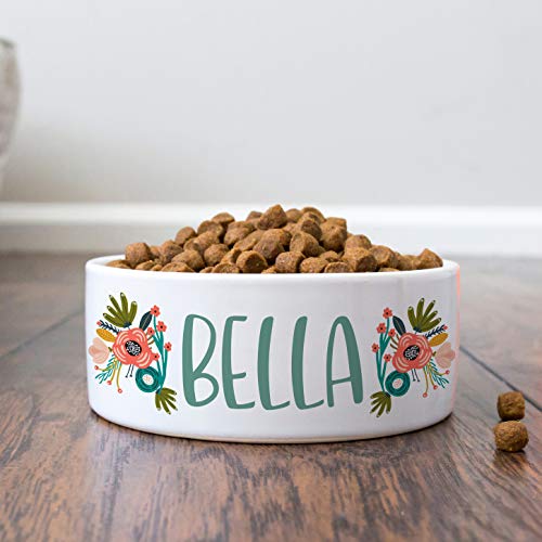 Personalized Dog Bowl w/Name, Ceramic Bowl for Dogs and Cats, 2 Sizes for Small and Large Dogs - Pet Dish for Dry or Wet Food and Water, Custom Pet Food Bowl | Flowers, 7 inches - view 3