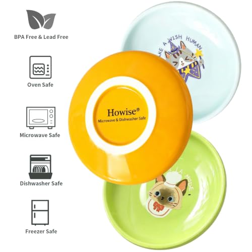3 PCS Ceramic Cat Bowls, 5.5 in Pet Bowl Cat Dishes for Food and Water, Small Dog Dish(YellowGreenBlue) - view 3