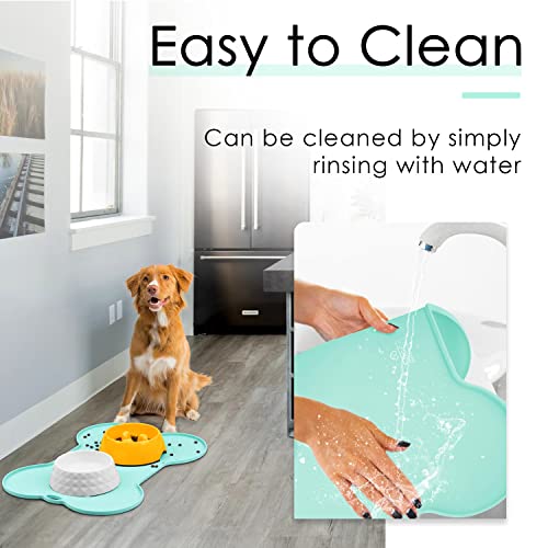 Dog Food Mat Dog Bowl Mat for Food and Water Silicone Non Spill Cat Feeding Mat Puppy Placemat Waterproof - 20.5" x 14.5", Light Green - view 4
