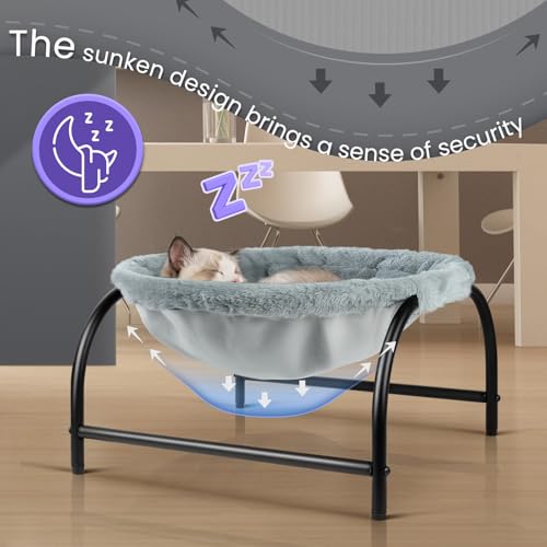 Cat Bed Dog Bed Pet Sleep Hammock 16.9in x 16.9in x 9.5in, Grey+Fur - view 2