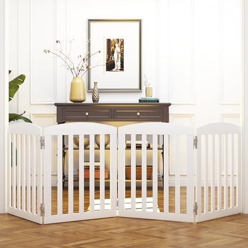 Wooden Freestanding Foldable Dog Gate, 96" Extra Wide 28" Tall