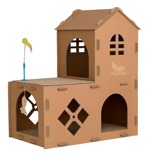 Polipets Cat Scratching House-Shaped Double-Story, Scratching Pad Made of Recyclable Corrugated Cardboard, Claw Sharpener Toy for Cats, Scratching Post, Cardboard Brown 31 x27x 18in - view 2