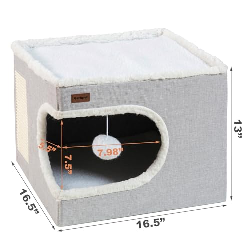 Cat Bed for Indoor Cats Cube House, Covered Cat Cave Beds & Furniture with Scratch Pad and Hideaway Tent, Cute Modern Cat Condo for Multi Small Pet Large Kitten Kitty, Green - view 2