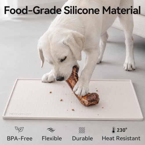 Dog Food Mat, Raised Edge Waterproof Silicone, 19x12", Ivory - view 3