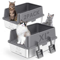 2PACK Stainless Steel Cat Litter Box with High Sides Lid, Extra Large XL Litter Box for Big Cats, Metal Kitty Litter Boxes with Anti-Leakage Enclosure,Non-Stick,Odorless,Scoop Included
