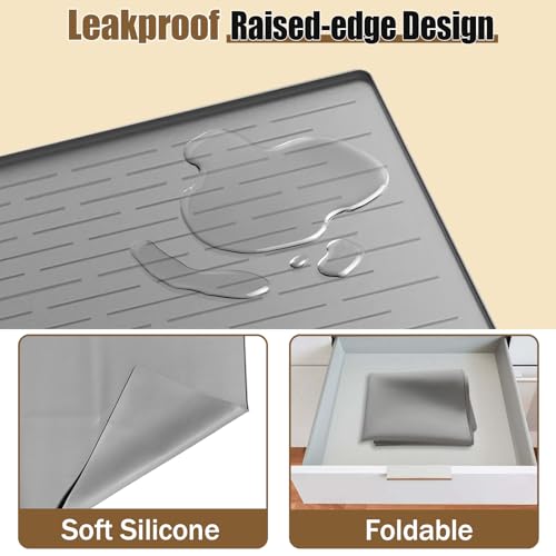 40"x30" Extra Large Silicone Pet Food Mat, XXL Pet Feeding Mat with Raised Edges, Waterproof Dog Bowl Mat for Food and Water, Cat and Dog Placemat for Floors, Light Gray - view 4