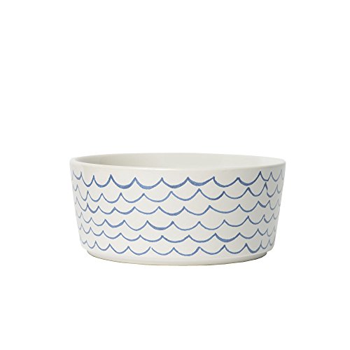 Ceramic Dog Bowl – Blue & White Wave Pattern Pet Food & Water Bowl – Durable, Dishwasher Safe Modern Dog Dish (Large)