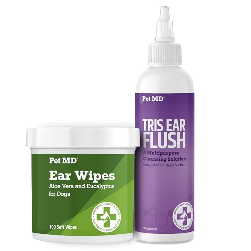 Dog Ear Cleaning Wipes with Aloe and Eucalyptus + Veterinary Tris Flush Cat & Dog Ear Cleaner