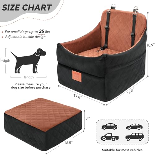 Dog Car Seat for Small/Medium Dogs, Dog Booster Car Seats with Thick Cushion for Dogs Under 35 lbs, Detachable Washable Pet Carseat with Storage Pockets, 2 Safety Belts(Black/Brown) - view 3