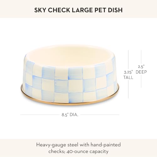 Enamel Pet Dish, Large, Light-Blue-and-White Sky Check - view 4