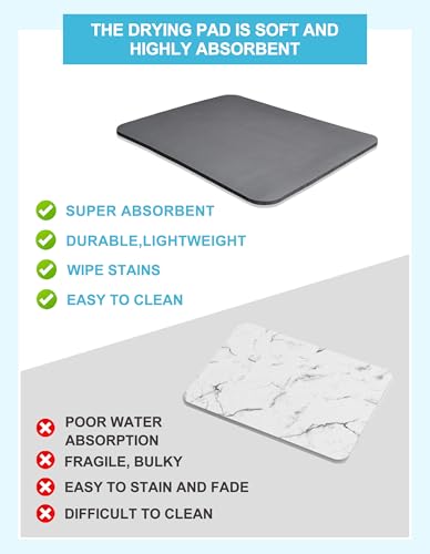 Dish Drying Mat for Kitchen Counter, 16"x24" Pad with Rubber Backed (Grey) - view 3