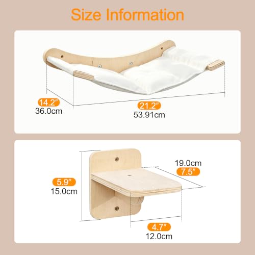 Wall-Mounted Cat Hammock with 2 Wooden Perching Steps—a Suspended Solid Wood wall-Mounted cat Shelf Set Suitable for Indoor Climbing beds for Kittens, Small, Medium, and Large Cats - view 4