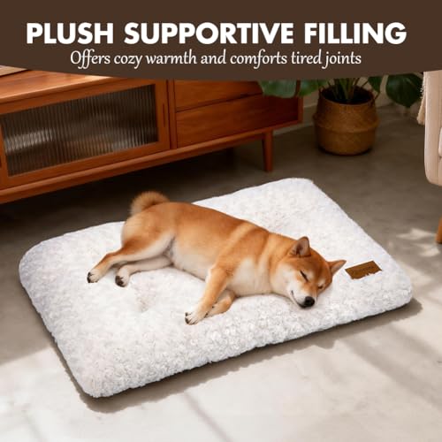 Dog Bed Crate Pad - Rosette Pattern White Velvet Pet Bed Anti-Slip Comfy Kennel Pad for Crates Rosette White M - view 3