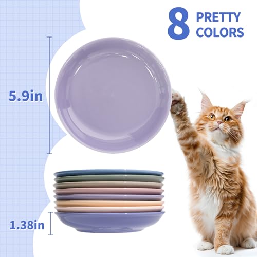 [8 Pack] Ceramic Cat Food Bowl, Colorful Cat Bowls Whisker-Friendly, 5.9" Shallow Wide Kitten Plates, Easy to Clean Indoor Feeding Dishes - view 2