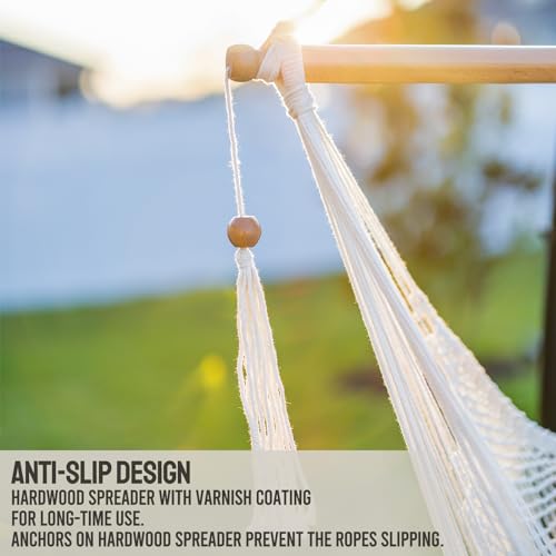 Hanging Hammock Chair, Caribbean Rope Swing Chair Wood Spreader Bar - view 5