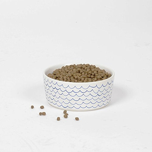 Ceramic Dog Bowl – Blue & White Wave Pattern Pet Food & Water Bowl – Durable, Dishwasher Safe Modern Dog Dish (Large) - view 3