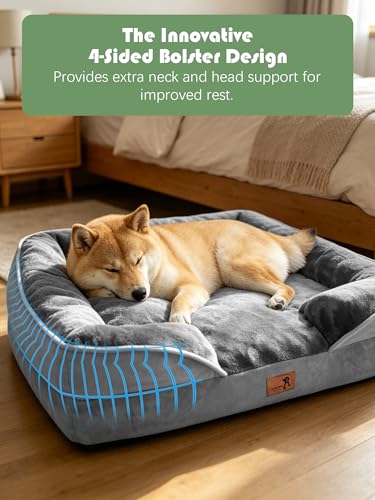 Orthopedic Dog Bed with Sides - Dog Sofa Beds for Medium Dogs, Supportive Foam Pet Couch Bed with Washable Removable Cover, Waterproof Lining and Non-Slip Bottom, Grey - M - view 5