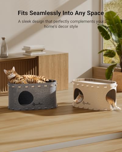 Cat House for Indoor Cats, Peekaboo Cat Bed Cave, Cream - view 6