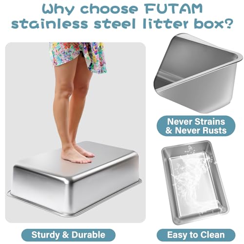 Stainless Steel Litter Box, 23.6“x15.7"x6" Deep Stainless Steel Cat Litter Box Extra Large, XL Metal Litterbox for Big Cats with High Sides, Non Stick Surface, Easy to Clean - view 4