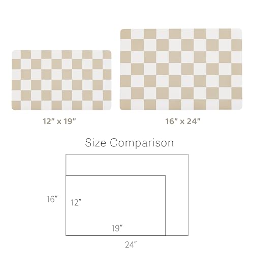 Checkered Dog Feeding Mat, Absorbent Mats for Dog Food and Water Bowl, Dispenser, Retro Aesthetic Khaki Beige Checkerboard Pet Placemat for Dogs, Cats, Puppy Accessories, 12" X 19” - view 7