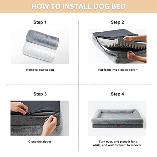 Orthopedic Dog Bed for Large Sized Dogs – Washable Dog Couch Bed with Bolster Sides, Removable Waterproof Cover, Non-Slip Base, Comfortable Pet Bed for Better Sleeping - view 6