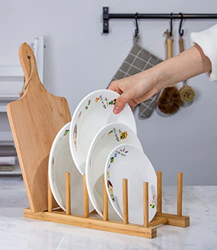 4 Pack Bamboo Dish Drying Rack, Plate Rack Stand Pot Lid Holder, Dish Organizer Racks for Plates, Cups, Bowls, Cutting Board, Drying Rack Stand Drainer, Kitchen Cabinet Organizer - view 5