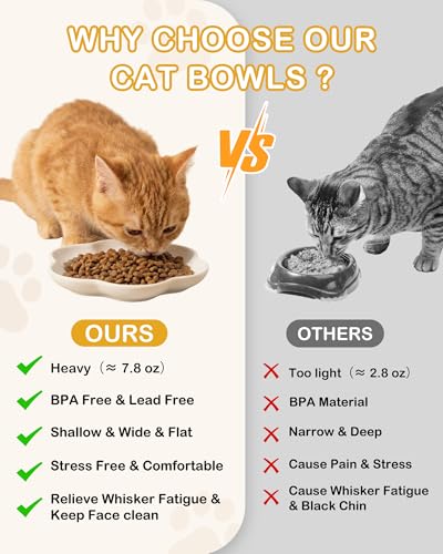 3 Pack Ceramic Cat Food Bowls, 5.9 Inch Ceramic Cat Dishes Set for Indoor Cats and Small Dogs, Anti Whisker Fatigue Kitten Bowls, Wide Shallow Kitten Plates for Food and Water (Fried Egg) - view 4