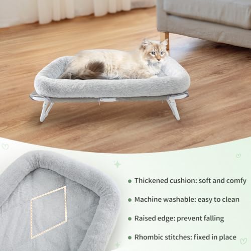 Elevated Cat Bed Foldable Raised Pet Hammock Self-Supporting Puppy Lounger with Off Floor Metal Frame Washable Cover for Small Dog Kitten Indoor Use 25.2x15.75x7.48 in（Grey） - view 3