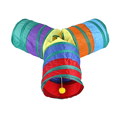 32Pcs Cat Toys Kitten Interactive Pet Toys Assortments, Foldable Rainbow Tunnel, Teaser Wand Fluffy Mouse Crinkle Balls Bell Play for Puppy Kitty (3 way) - view 6