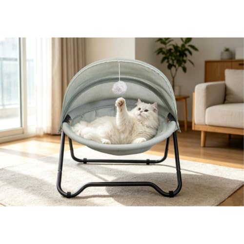 Elevated Cat Hammock Bed with Awning, Breathable Raised Pet Bed Only for Cats & Small‑Size Dogs, Tool‑Free Assembly, Removable Washable Cover for Indoor Outdoor Use - view 2