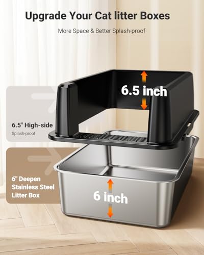 XL Stainless Steel Litter Box, Large Metal Cat Litter Box with High Sided for Big Cats, Enclosed Litter Boxes with Lid, Easy-Clean Cat Litter Mat & Scoop Kit, Anti-Urine Leakage (Black) - view 3