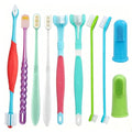 Pet Toothbrush Set for Medium Large Dogs, Extra Long Double-Ended Dog Toothbrush with 360° Brush, Soft Bristle Dental Care Kit with Finger Brushes, Pet Teeth Cleaning Supplies 10 Pack (Multicolor)