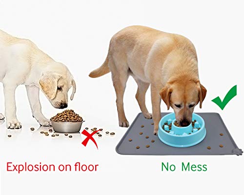 Dog Food Mat,21" x 14" Silicone Waterproof Pet Bowl Mat for Medium Large Dogs, Non Slip Pet Bowl Mats Placemats,Grey - view 4