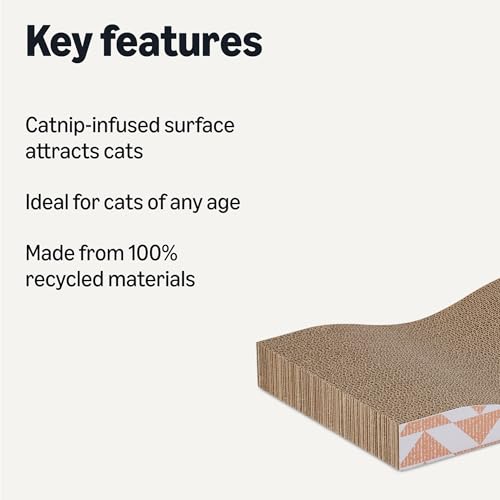 Cat Scratching Post, Reversible Double-Sided Corrugated Cardboard with Catnip, Curved Wave Design, 16.5 x 8.1 x 1.6 in, 2-Pack - view 2