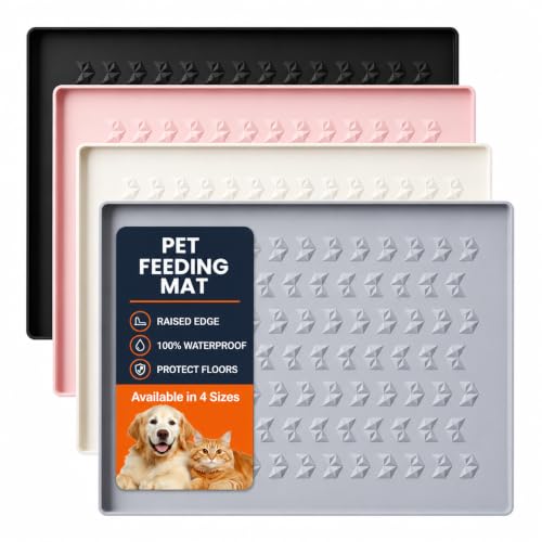 Silicone Pet Feeding Mat, Dog Cat Food Water Bowl Mat, Raised Edge Non-Slip