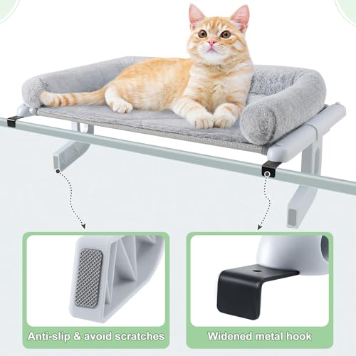 Cat Window Perch Hammock Sturdy Windowsill Bed Seat for Large Cats No Drilling No Suction Adjustable Kitty Shelf with Washable Cover Easy Assembly Holds up to 40 lbs 24.8 * 15 in (Grey, L) - view 5