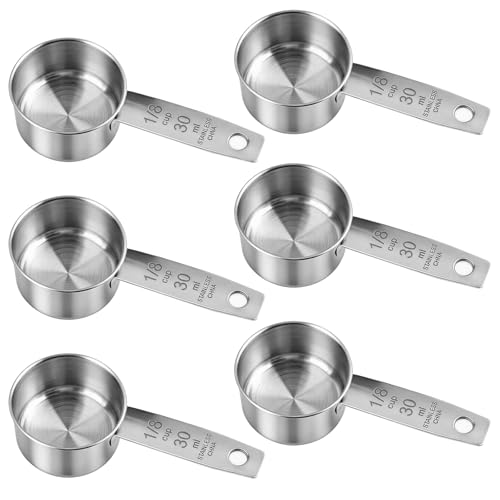 6Pcs Stainless Steel Measuring Cup, 1/8 Cup - 30ml Metal Measuring Cup, Comfortable Hand Feeling Measuring Scoops for Coffee Cooking Baking Kitchen