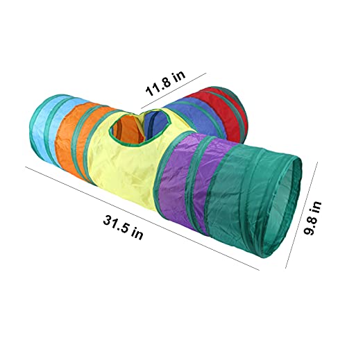 32Pcs Cat Toys Kitten Interactive Pet Toys Assortments, Foldable Rainbow Tunnel, Teaser Wand Fluffy Mouse Crinkle Balls Bell Play for Puppy Kitty (3 way) - view 2