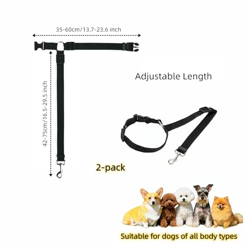 2-in-1 Car Seat Belt for Dogs, Headrest Dog Safety Harness & Leash - Adjustable Nylon Vehicle Pet Restraint, Tangle-Free Travel Solution for Small to Medium Dogs, 2-Pack - view 7