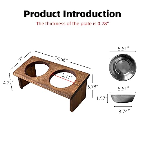 Elevated Cat Bowls, Wooden Raised Cat Bowl Stand with 2 Stainless Steel Bowls, 14.56 x 7 Inch Pet Feeding Station, Double Food and Water Bowls for Cats and Small Dogs - view 6