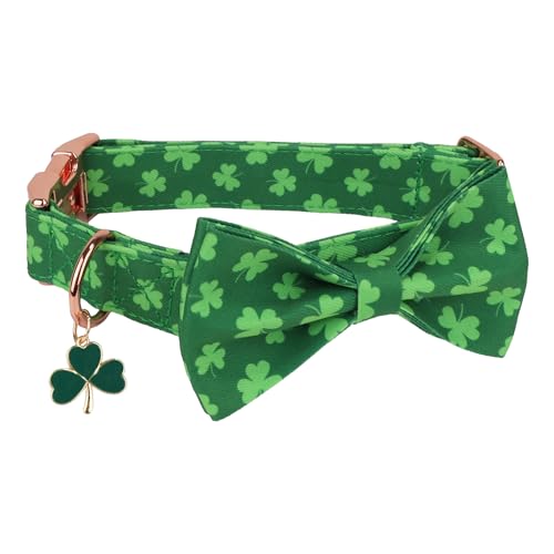 St Patricks Day Dog Collar with Bow, Detachable Shamrock Bowtie, Metal Buckle, Adjustable Green Shamrock Collars for Medium Dogs Boy Girl (Medium) - view 4