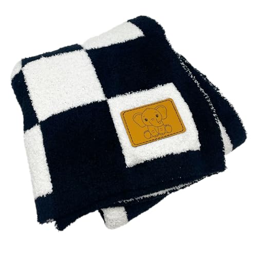 Checkered Dog/Puppy Blanket Soft Microfiber Knitted 28"x40" Washable Pet Throw with Leather Patch for Small to Medium Dogs (Black/White) - view 2