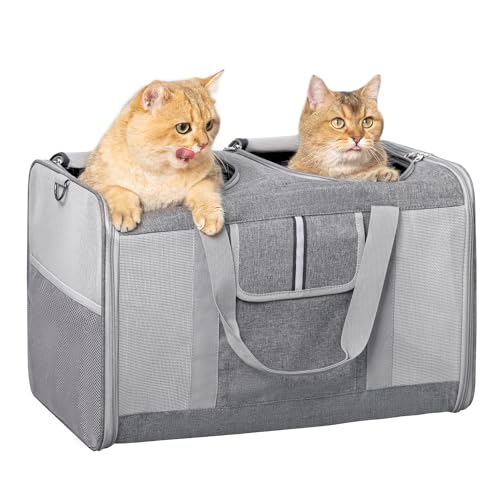 Large Cat Carrier for 2 Cats, 21.7X 13.8X 13.8in Pet Carrier for Cat and Dog Up to 38lbs, All-Sided Mesh Cat Carriers with Great Ventilation, Portable Soft Sided Pet Carriers for Traveling