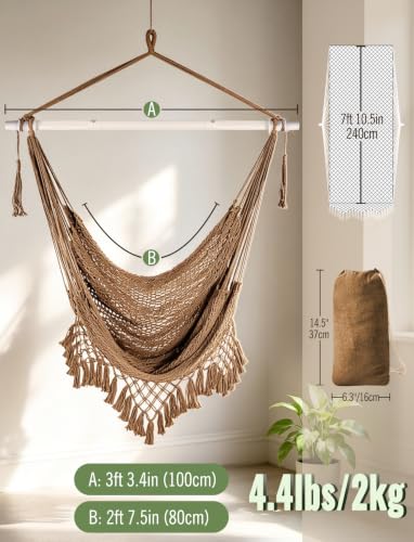 Hammock Chair Handmade Woven Mesh Hanging Seat Metal Spreader Bar - view 3