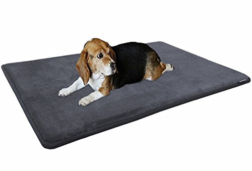 Luxury Extra Large Gel-Infused Memory Foam Dog Bed Mat Pillow Topper, Fit XL 48"X30" Crate, Waterproof Non Slip Bottom, Grey