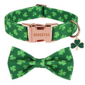 St Patricks Day Dog Collar with Bow, Detachable Shamrock Bowtie, Metal Buckle, Adjustable Green Shamrock Collars for Medium Dogs Boy Girl (Medium)