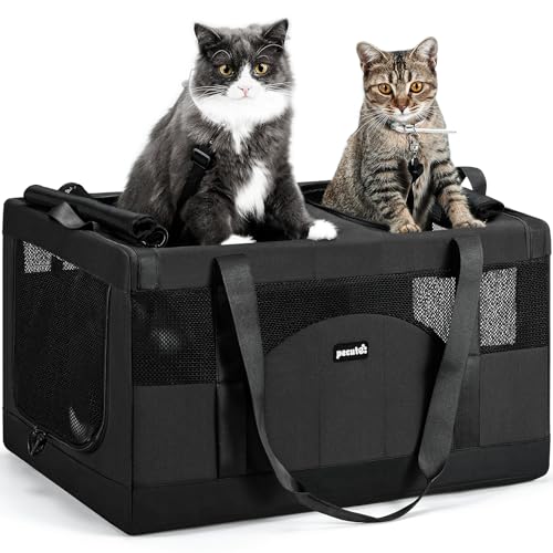 Large Cat Carrier, Soft Double Pet Crate for 2 Cats Travel,Dark Gray