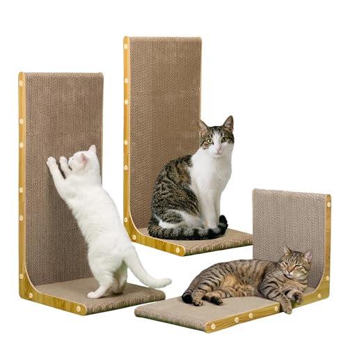 3-Pack Cardboard Cat Scratcher for Indoor Cats, 23 Inch L Shaped Vertical Cat Scratching Post, Cat Scratching Board for Wall and Couch, Large