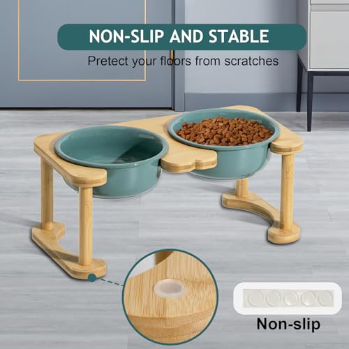Ceramic Elevated Dog Bowls, Raised Pet Food and Water Bowl Set, Dark Green - view 6