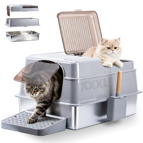 Stainless Steel Litter Box,XXXL Metal Litter Box with Lid